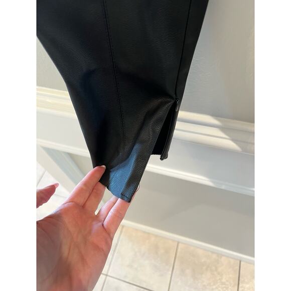 080 ZARA NWT High Rise Faux Leather Leggings Sz S Black Ankle Zip Raw Hem Lined - Picture 3 of 7